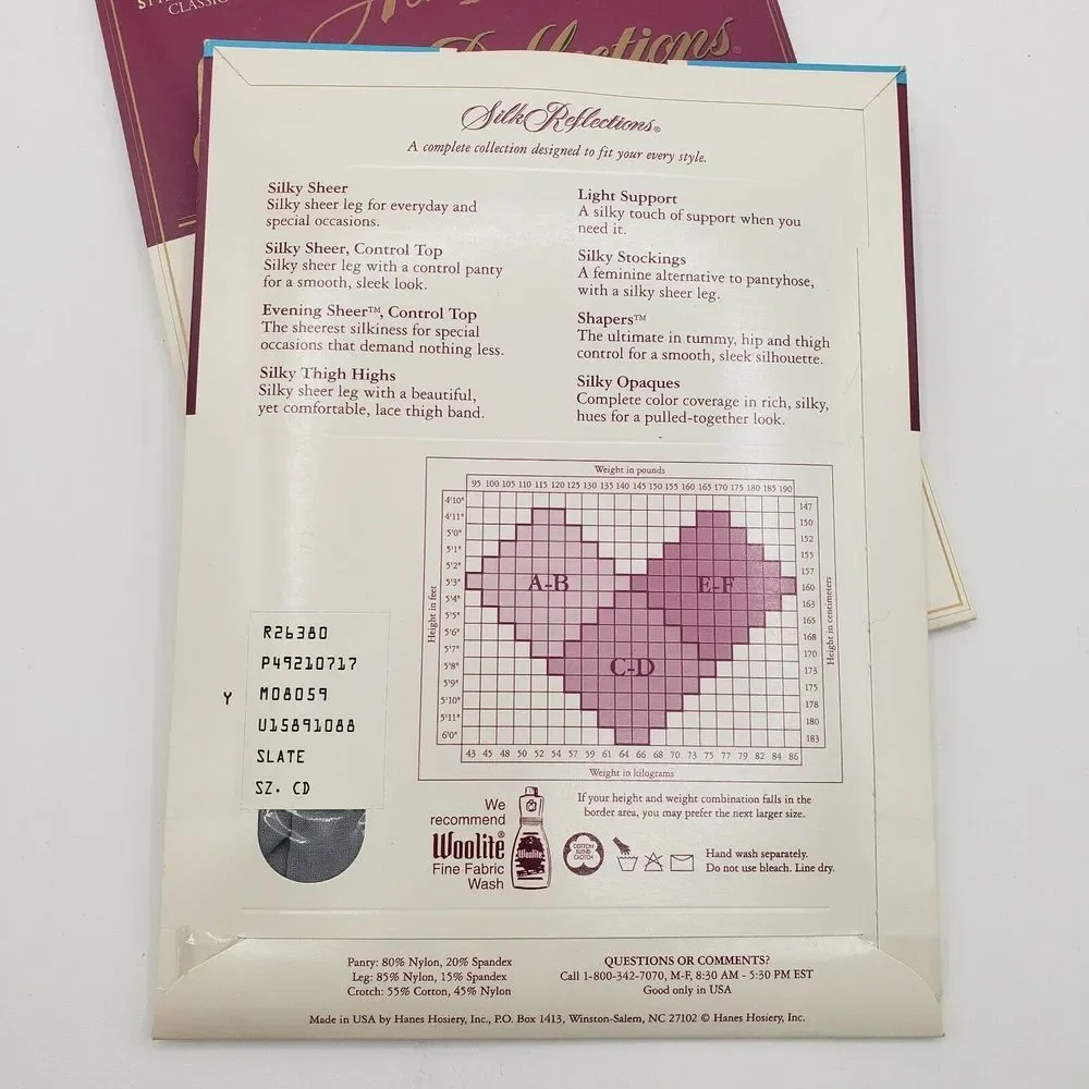 2x Vtg Hanes Silk Reflections Pantyhose‎  Silky Sheer Sandalfoot CD Slate & Navy